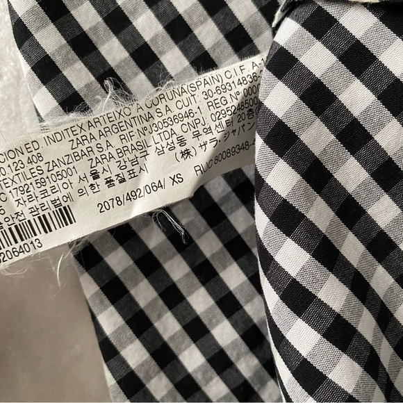 Zara Black & White Gingham Ruffle Cap Sleeve Blouse - Picture 10 of 11